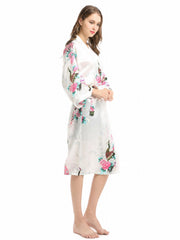 Floral Print Night Robe V Neck Long Sleeve House Robe With Belt