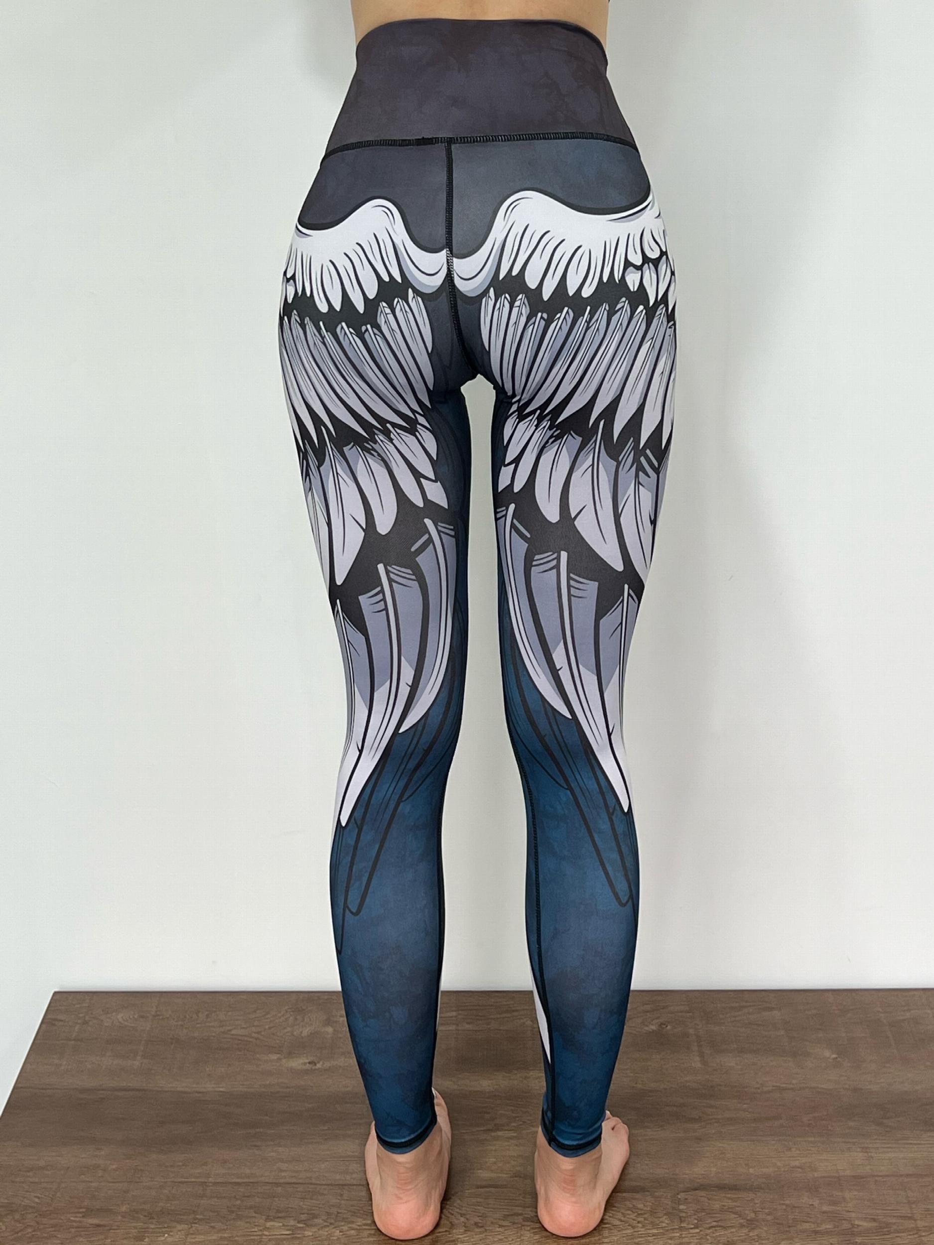 Wing Print High Waist Yoga Leggings Stretchy Fitness Workout Gym Sports