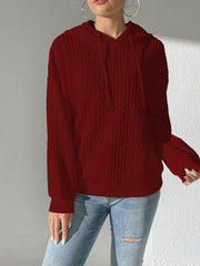 Textured Drawstring Hoodie Long Sleeve Sweatshirt
