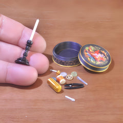 1:6 Scale Sewing Box & Candlestick Set Vintage Style Dollhouse Accessories