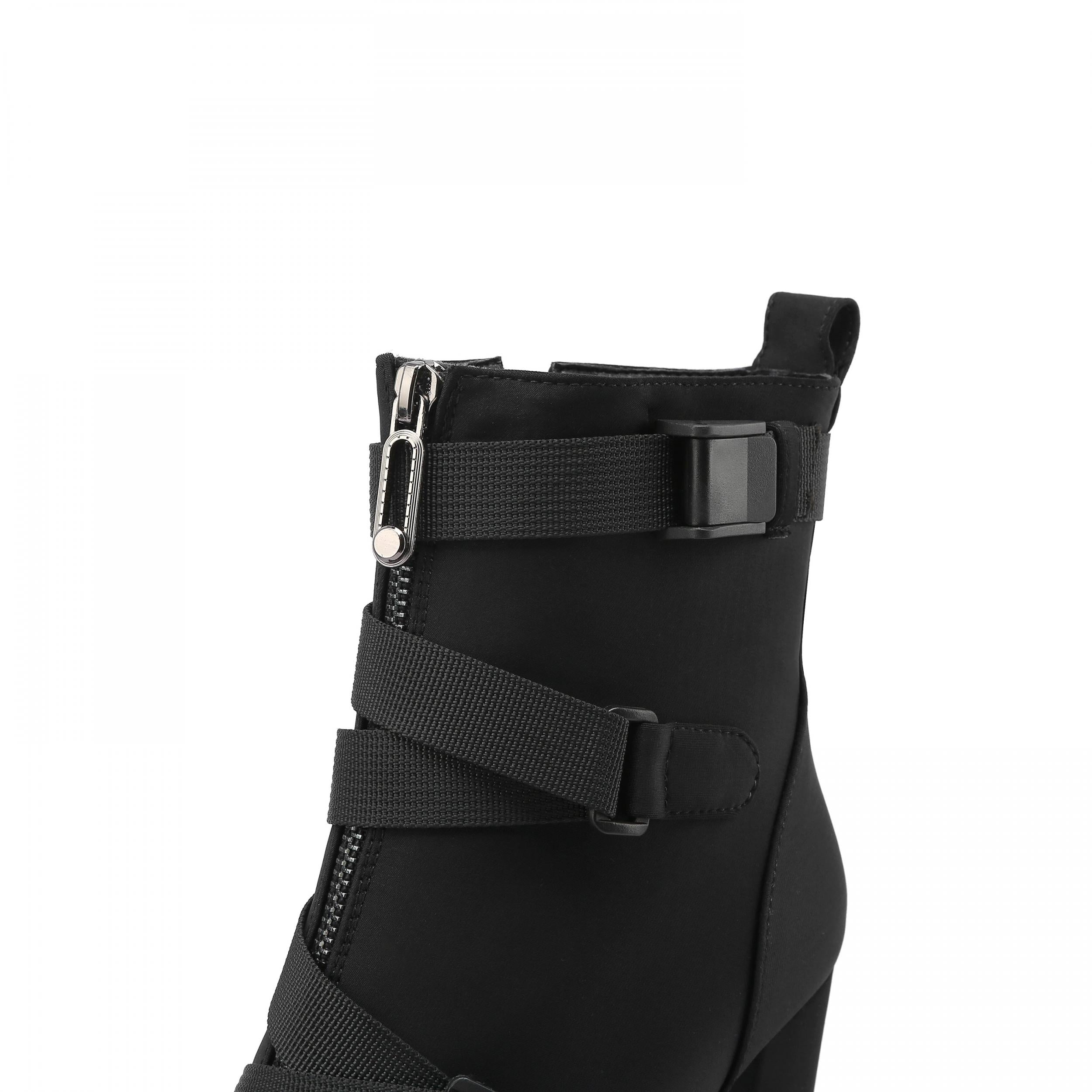 Women's Platform Chunky High Heel Boots Zipper Round Toe Buckle Belt Shoes