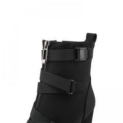 Women's Platform Chunky High Heel Boots Zipper Round Toe Buckle Belt Shoes