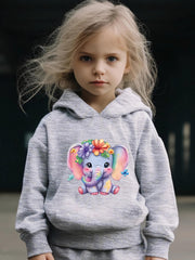Sweet Flower Elephant Print 2pcs Girls Outfits For Sports