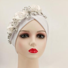 Rhinestone Flower Turban Cap Elastic Head Wrap Floral Chemo Cap