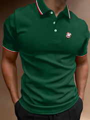 Santa Print Men's Golf Short Sleeve Shirt Athletic Gym Top