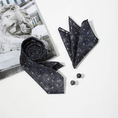 Men's Jacquard Paisley Tie Set with Pocket Square and Cufflinks