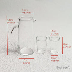 3pcs Glass Pot and Cup Set for 1 6 Dollhouses Transparent Realistic Durable