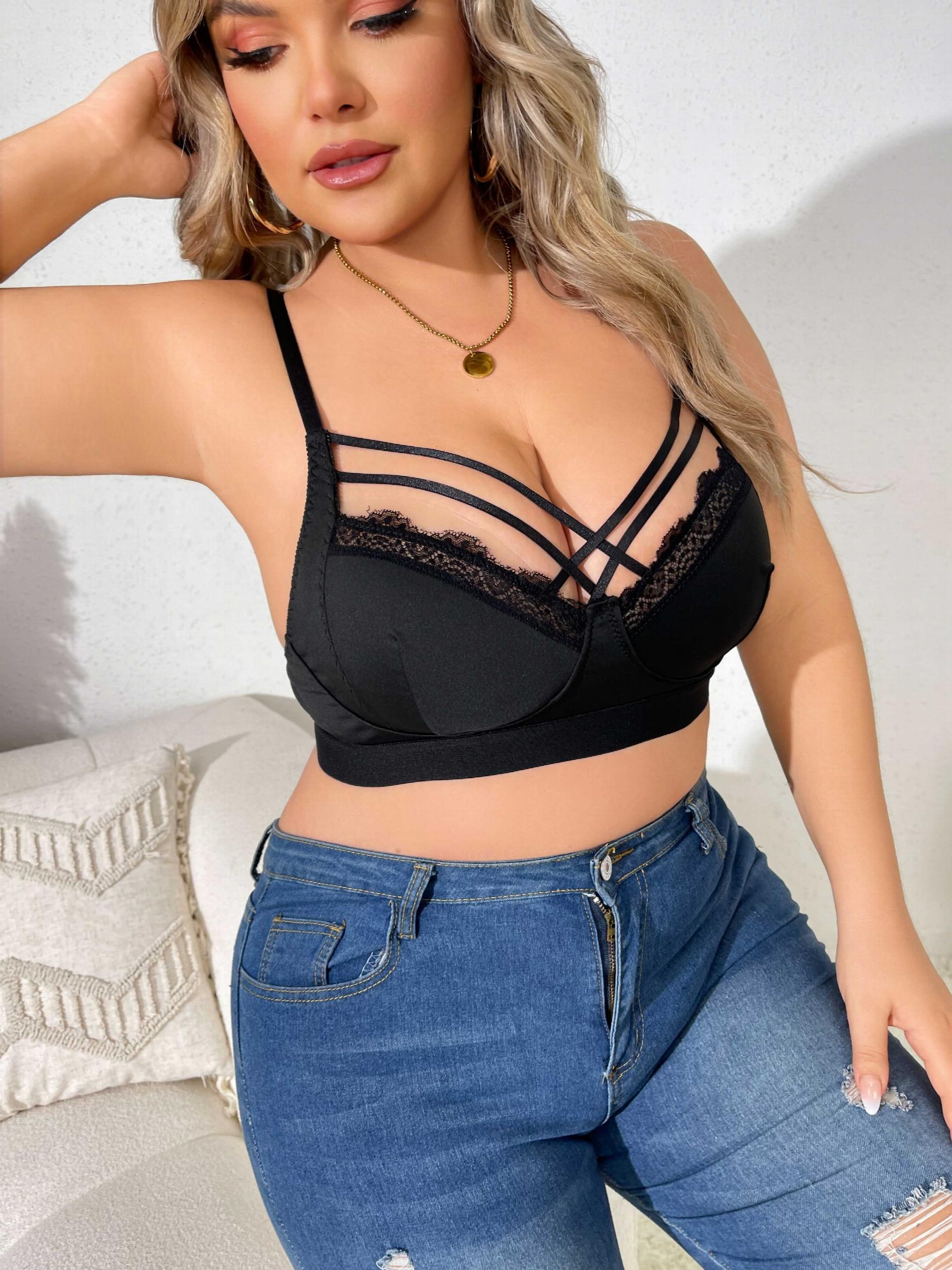 Plus Size Lace Crisscross Front Strappy Bra