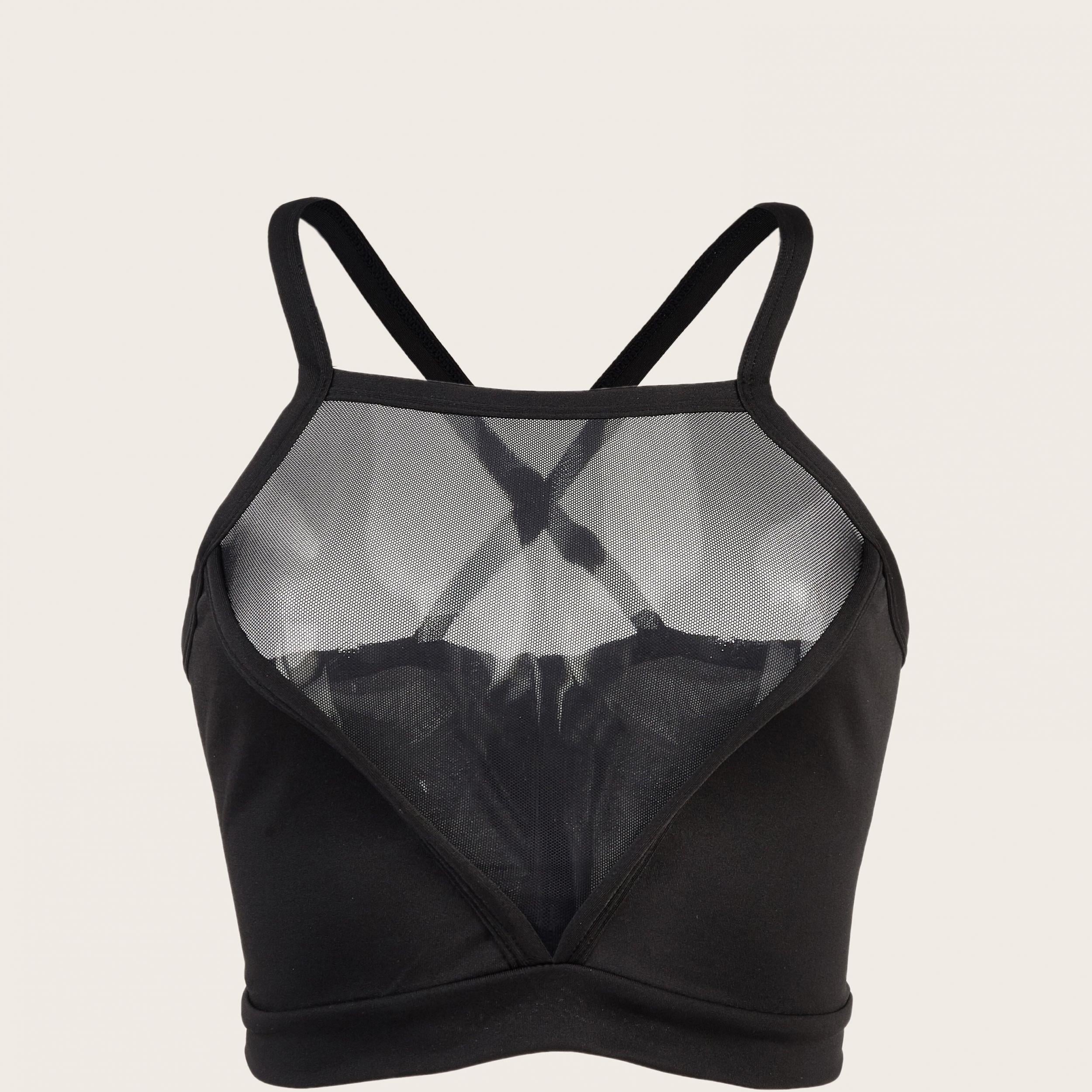 Sheer Mesh Halter Cami Crop Top Plunging Criss Cross Back Top