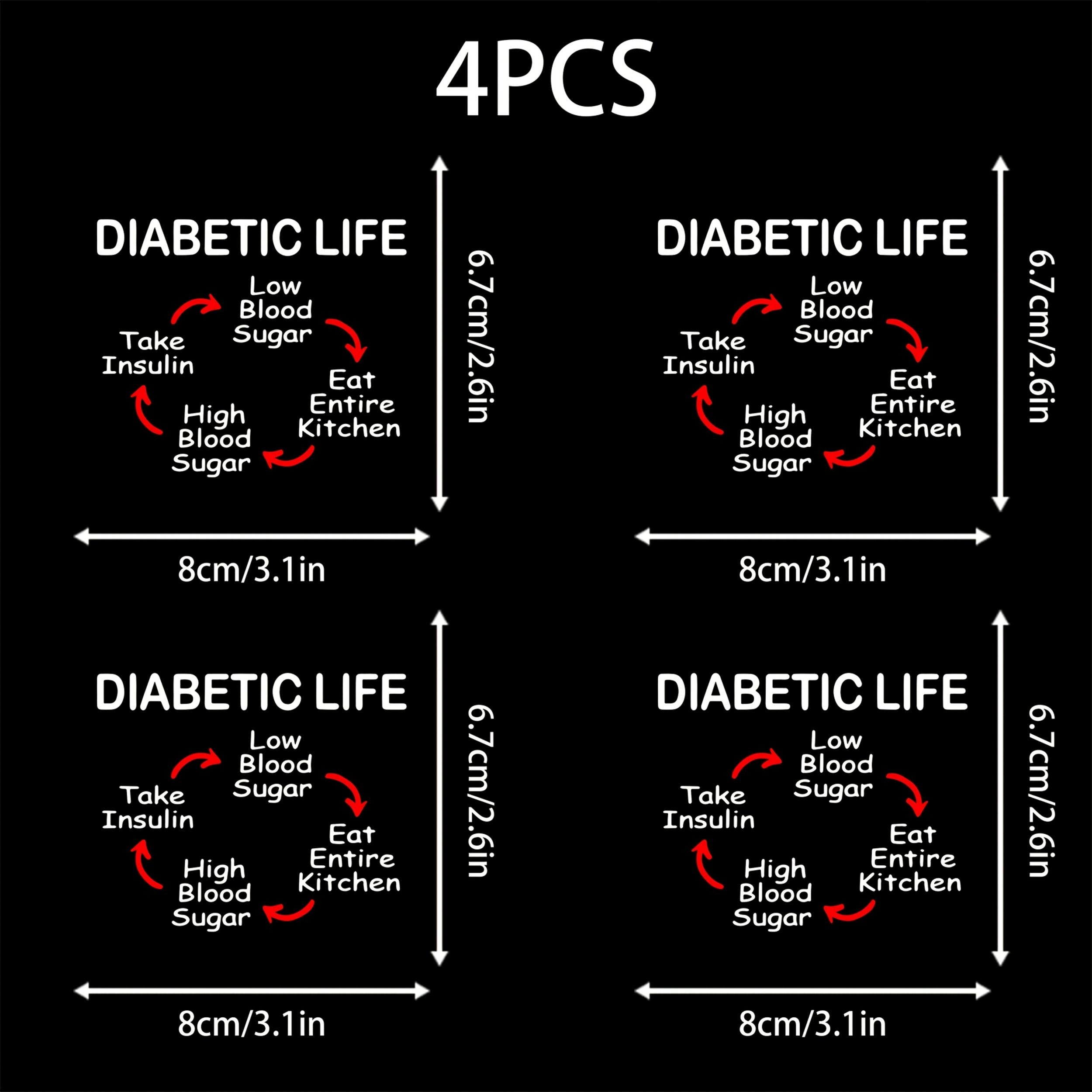 4pcs Diabetic Life UV DTF Waterproof Stickers Blood Sugar for DIY Crafts
