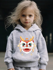 Chinese Lion Dance 2pc Set Girls Casual Comfy Activewear for Spring Fall