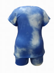 Tie Dye Top & Shorts Set Women's Plus Casual Outfit