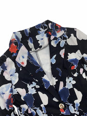 Floral Print Button Front Blazer Lapel Long Sleeve Blazer For Office & Work