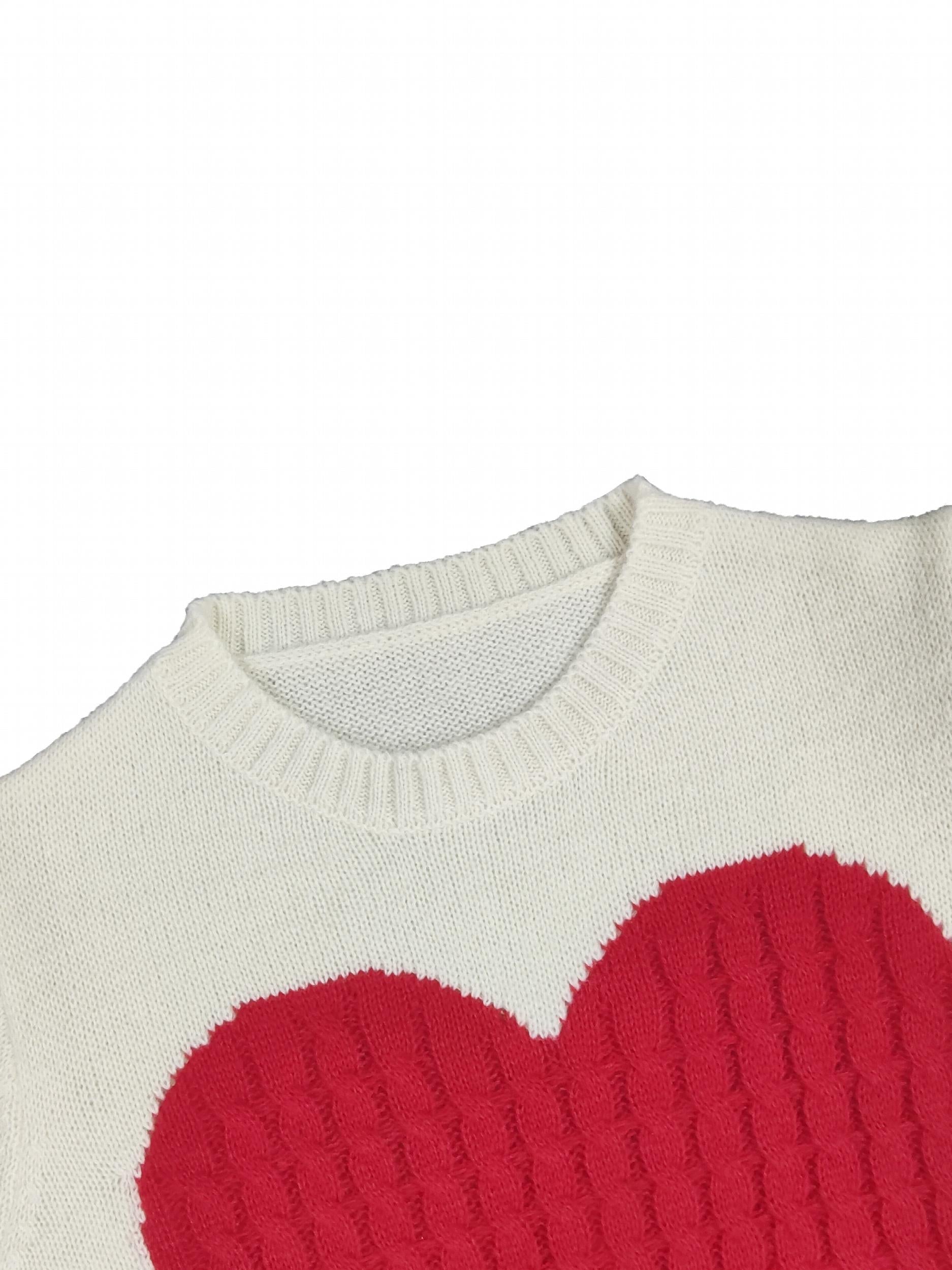 Heart Pattern Knitted Long Sleeve Sweater