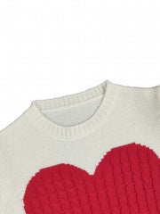 Heart Pattern Knitted Long Sleeve Sweater