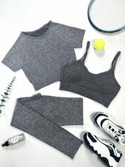 3pcs Yoga Workout Set Sports Bra Crop Top Leggings Women's Activewear