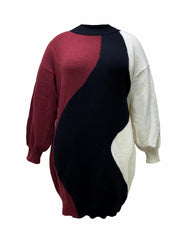 Colorblock Lantern Sleeve Sweater Dress