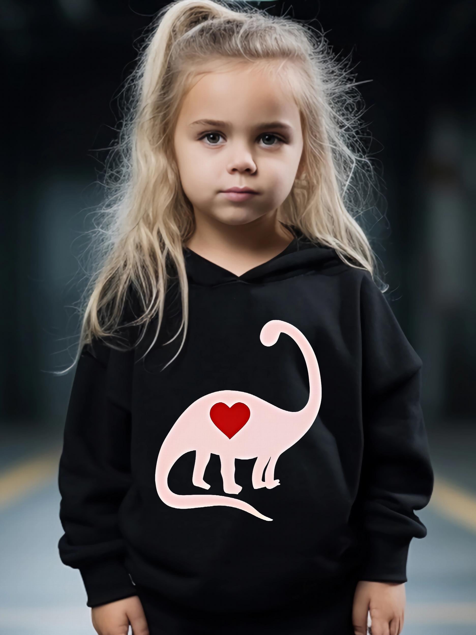 2pcs Heart Dino Hoodies Pants Set Girls