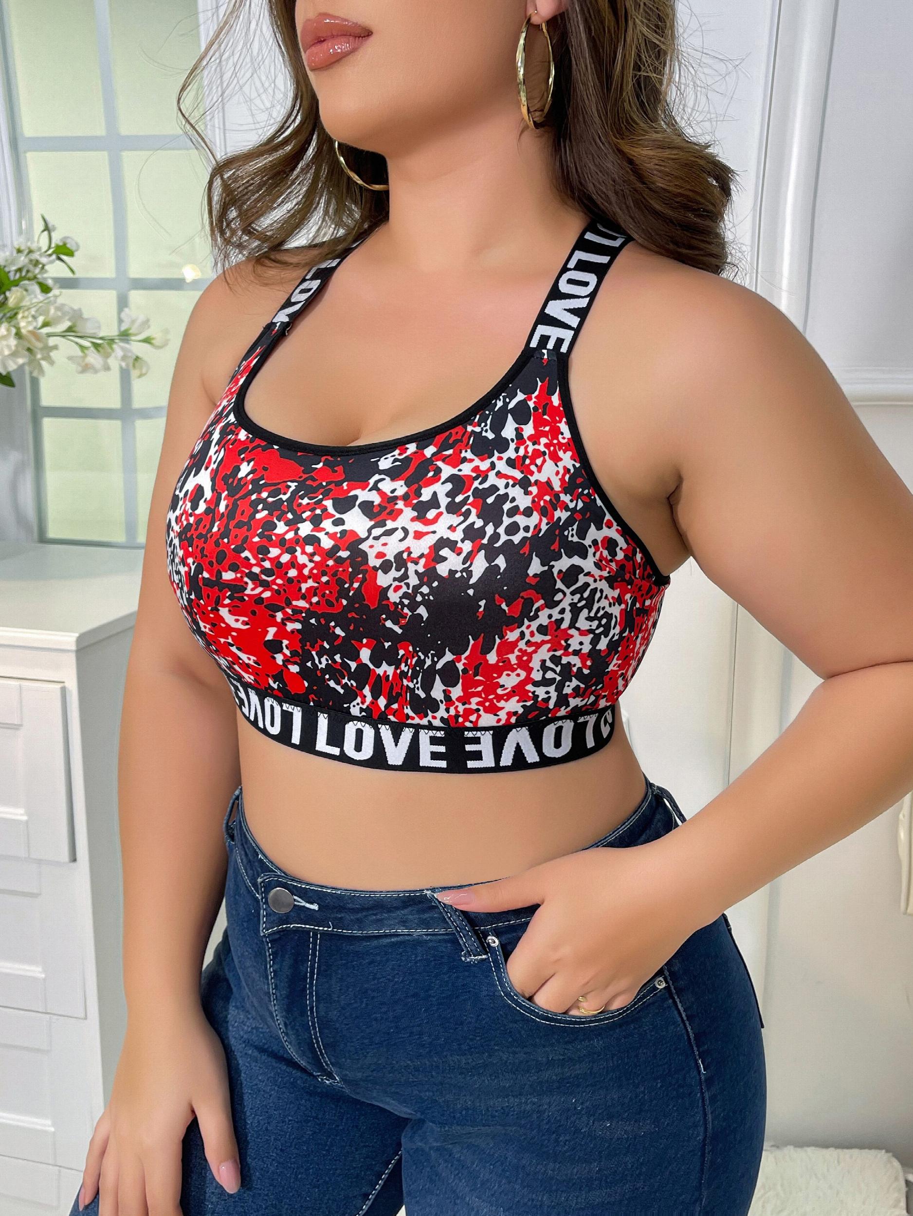 Splash Print Criss Cross Back Bra Plus Size