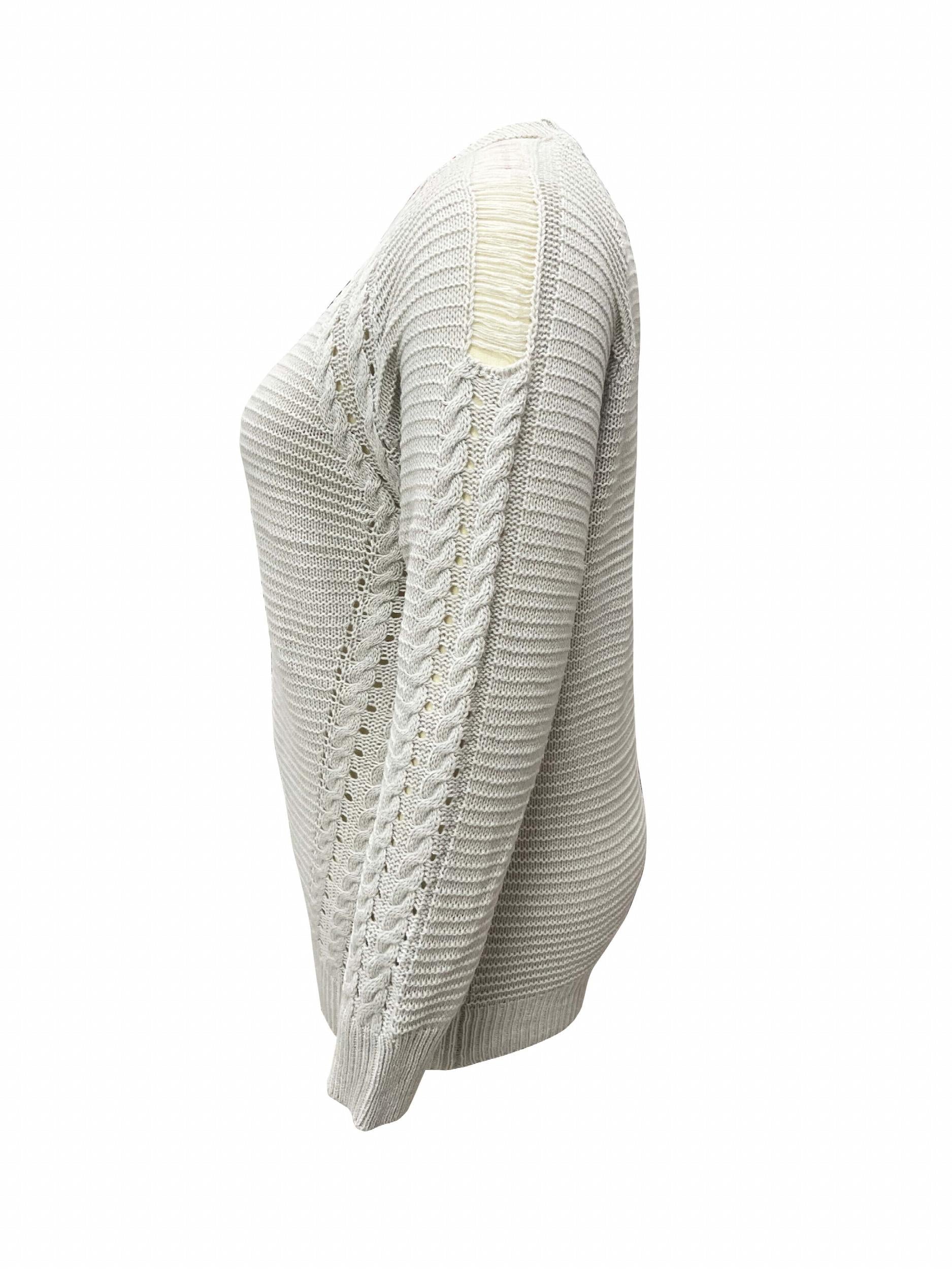 Solid Cable Long Sleeve Round Neck Sweater