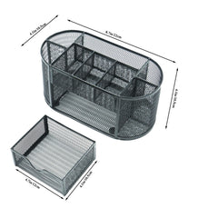 8 Compartment Desk Caddy with Drawer - Mesh Organizer for Office Home School
