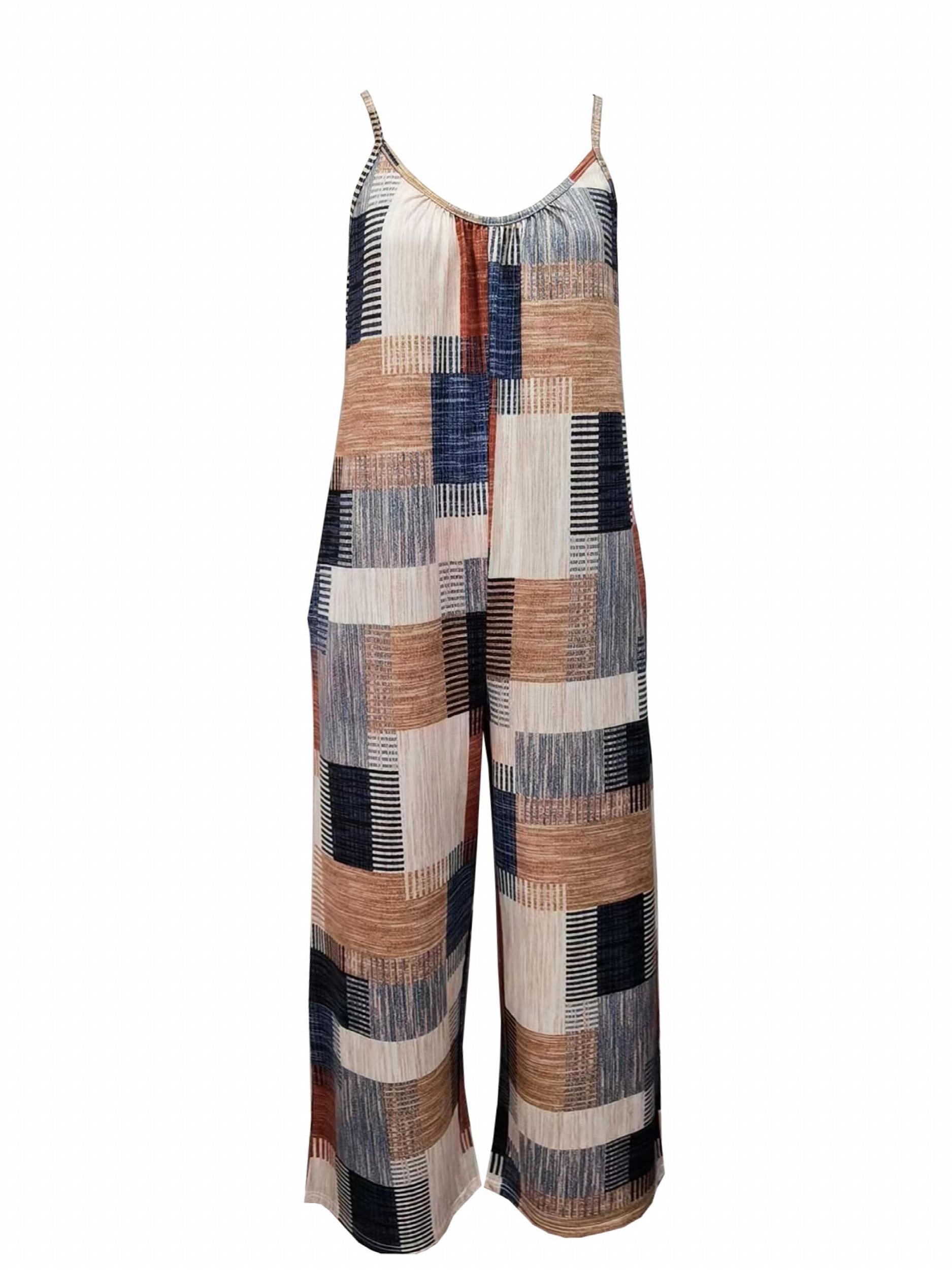 Women's Plus Size Colorblock Geometric Print Wide Leg Jumpsuit