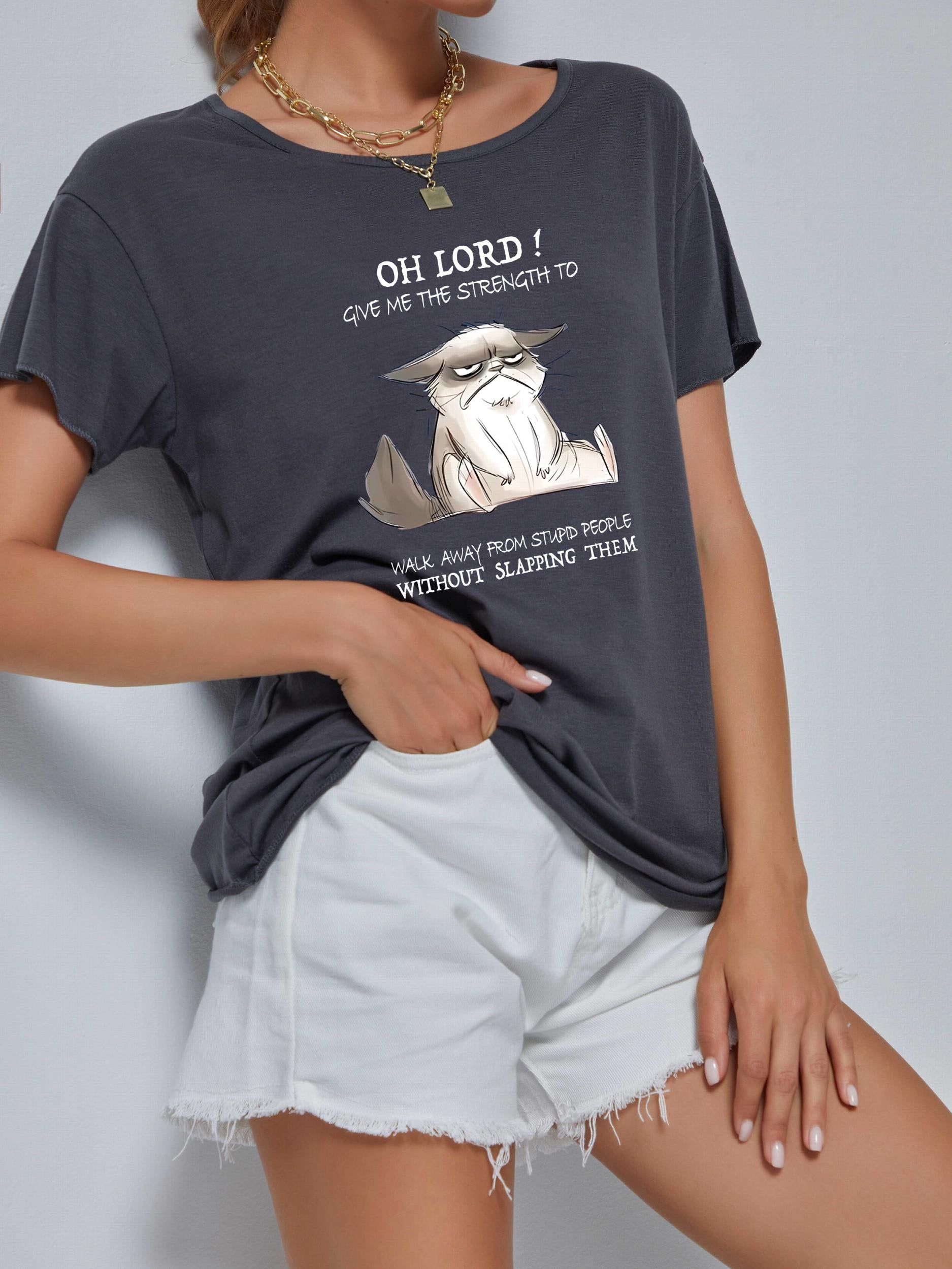 Cat Graphic Crew Neck Short Sleeve T-shirts Casual Sports Top