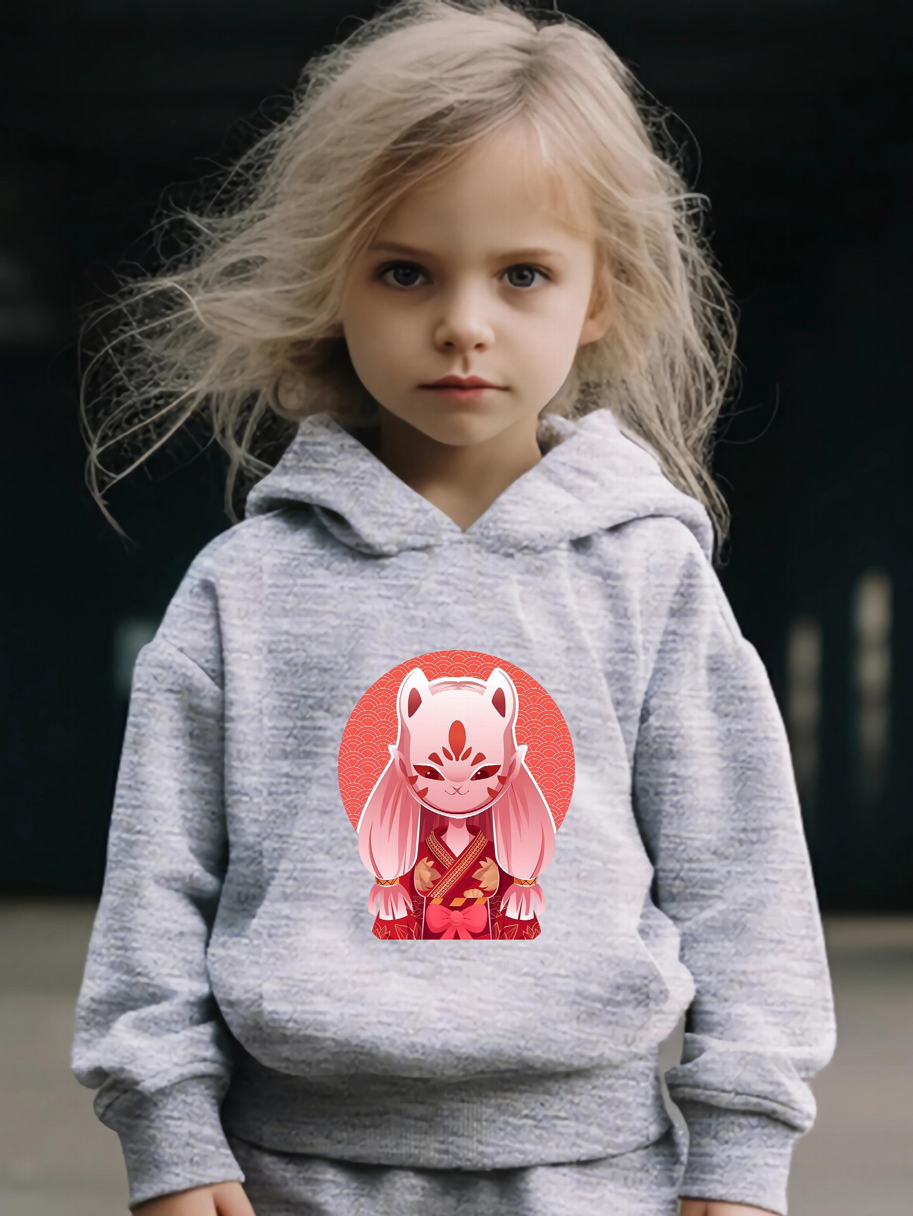 Girl's Cartoon Mask Hoodie & Pants Set Sporty Clothes