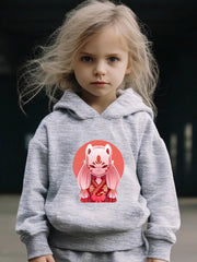 Girl's Cartoon Mask Hoodie & Pants Set Sporty Clothes