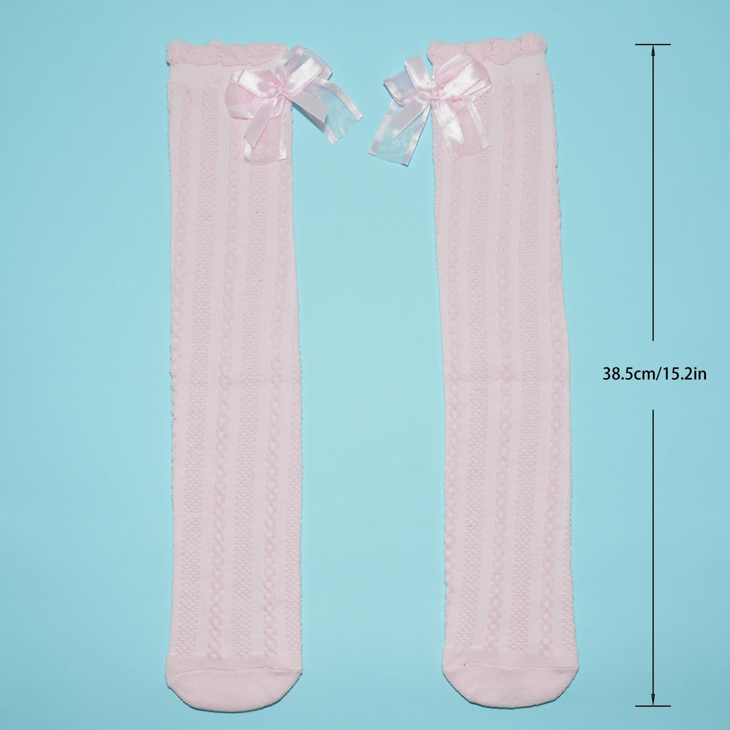 Girls Striped Bow Knot Cotton Blend Knee High Socks