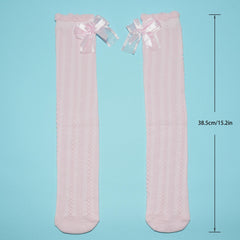 Girls Striped Bow Knot Cotton Blend Knee High Socks