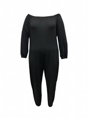 Off Shoulder Tapered Leg Jumpsuit with Pockets