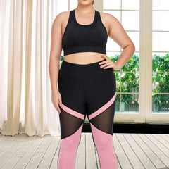 Colorblock Insert Mesh Yoga Leggings with Wide Waistband