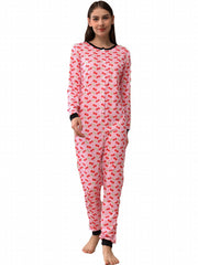 Cartoon Print Pajama Jumpsuit Long Sleeve Pajama Women's Lingerie