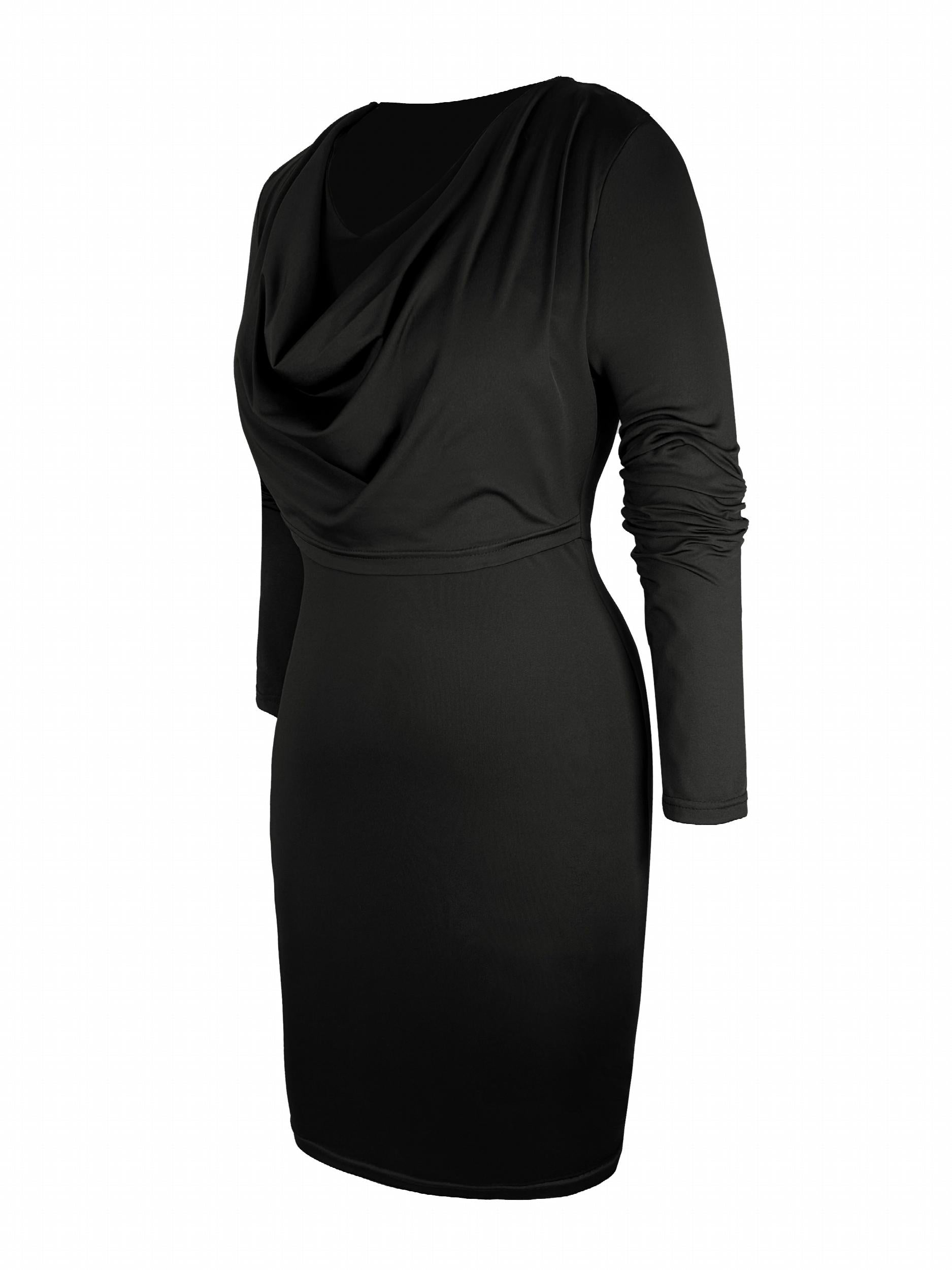 Solid Draped V-Neck Bodycon Midi Dress