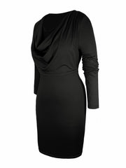 Solid Draped V-Neck Bodycon Midi Dress