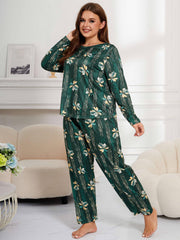 Retro Pajamas Set Women's Long Sleeve Round Neck