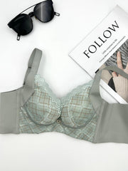 Plaid Lace Push Up Bra Breathable Intimates Women's Lingerie