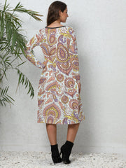 Women's Plus Colorblock Paisley Floral Print Long Sleeve Dress