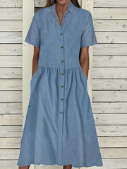 Denim Dress Women's Button Up Short Sleeve