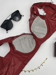 Contrast Lace Push Up Bra Wide Straps