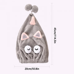 Cartoon Hair Drying Cap Soft Microfiber Hair Towel Cat Dry Hair Towel