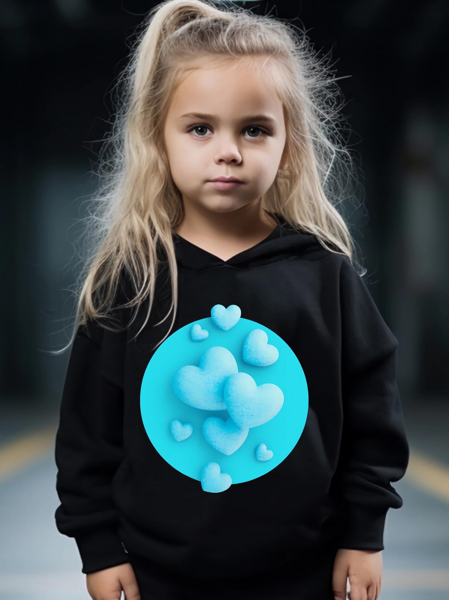 2pcs Heart Graphic Hoodies Pants Set Girls