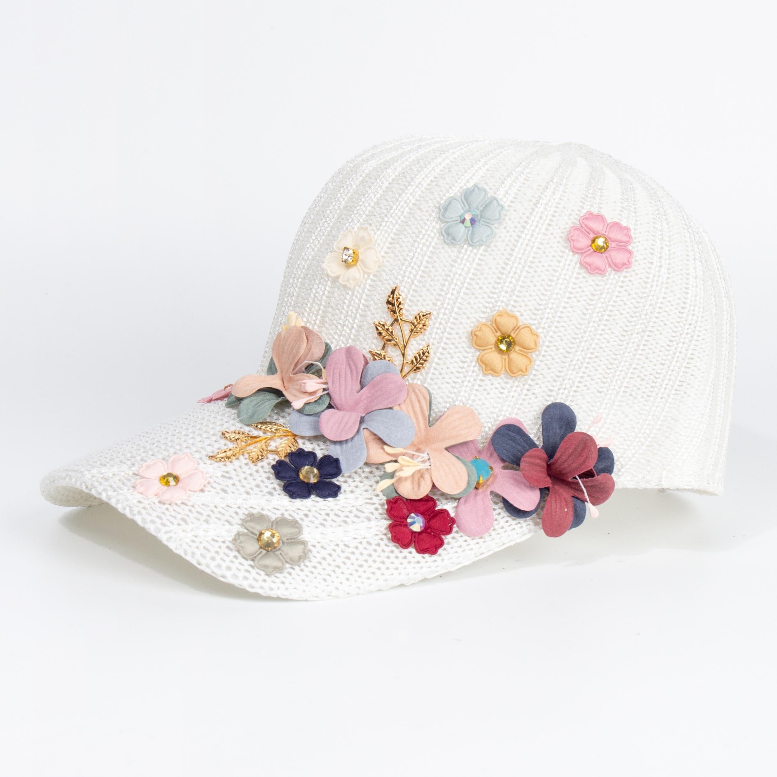 Hollow Out Knit Flower Decor Baseball Cap Women Sun Hat