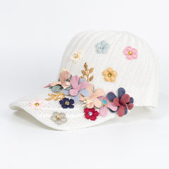 Hollow Out Knit Flower Decor Baseball Cap Women Sun Hat