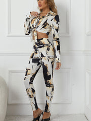 Allover Print Two Piece Set Button Front Shirt & Leggings