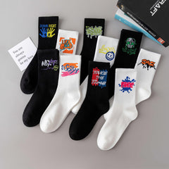 5pairs Cartoon Pattern Mid Calf Sports Socks Assorted Varieties
