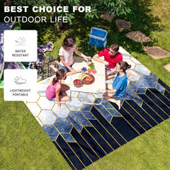 Golden Geometric Plaid Outdoor Picnic Mat Lightweight Waterproof