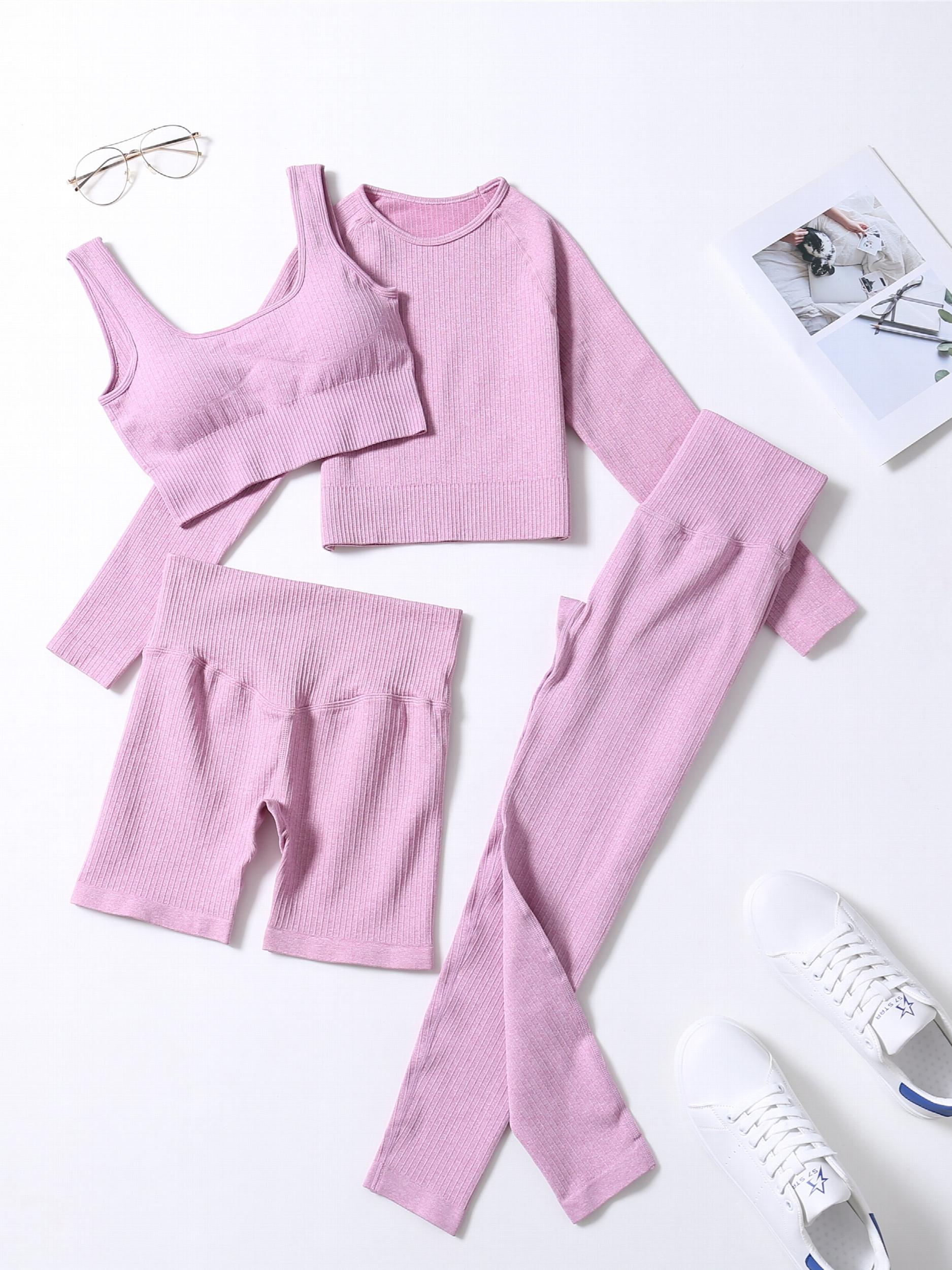 Women's 4 Piece Yoga Set High Waist Leggings & Quick Dry Cropped Top