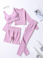 Women's 4 Piece Yoga Set High Waist Leggings & Quick Dry Cropped Top